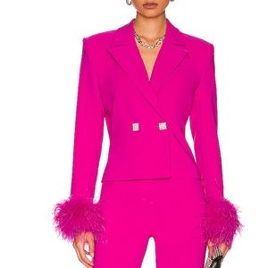 Elisha blazer with feathers fuchsia NBD Feather embellished cuffs Revolve